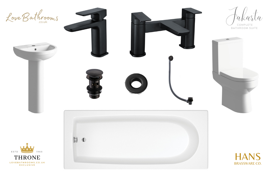 Jakarta Bathroom Suite with Bath Filler - Matt Black