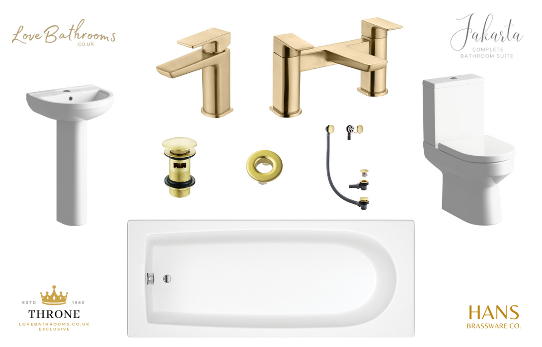 Jakarta Bathroom Suite with Bath Filler - Brushed Brass