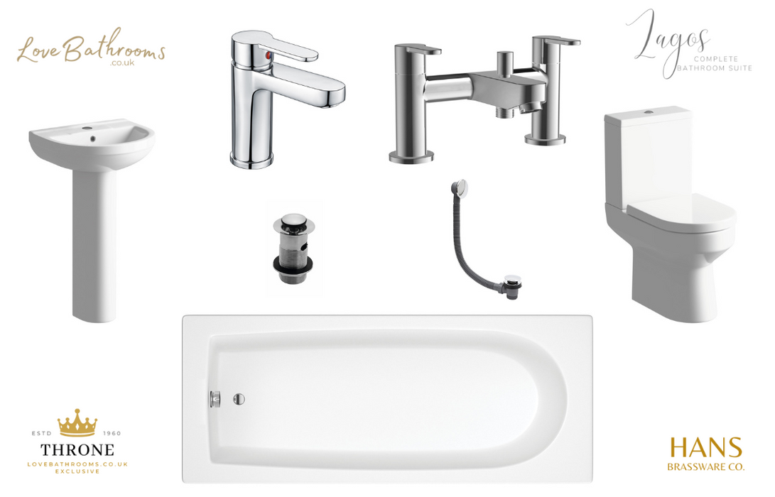 Lagos Bathroom Suite with Bath Shower Mixer - Chrome