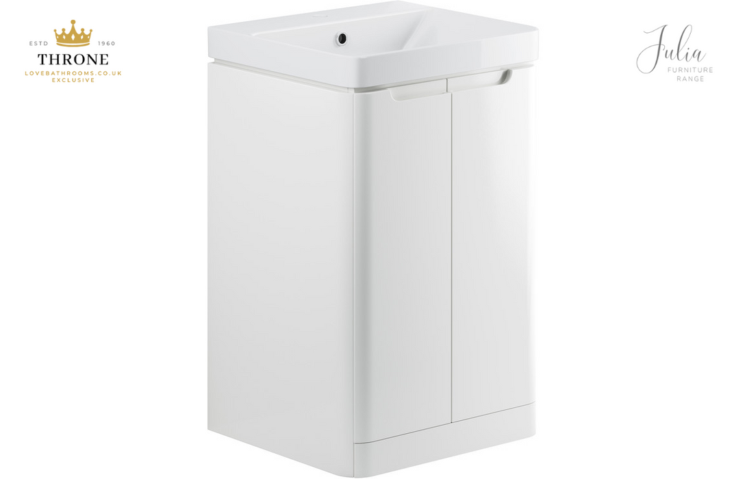 Throne - Julia - 500mm 2 Door Floor Standing Cloakroom Basin Unit - White Gloss