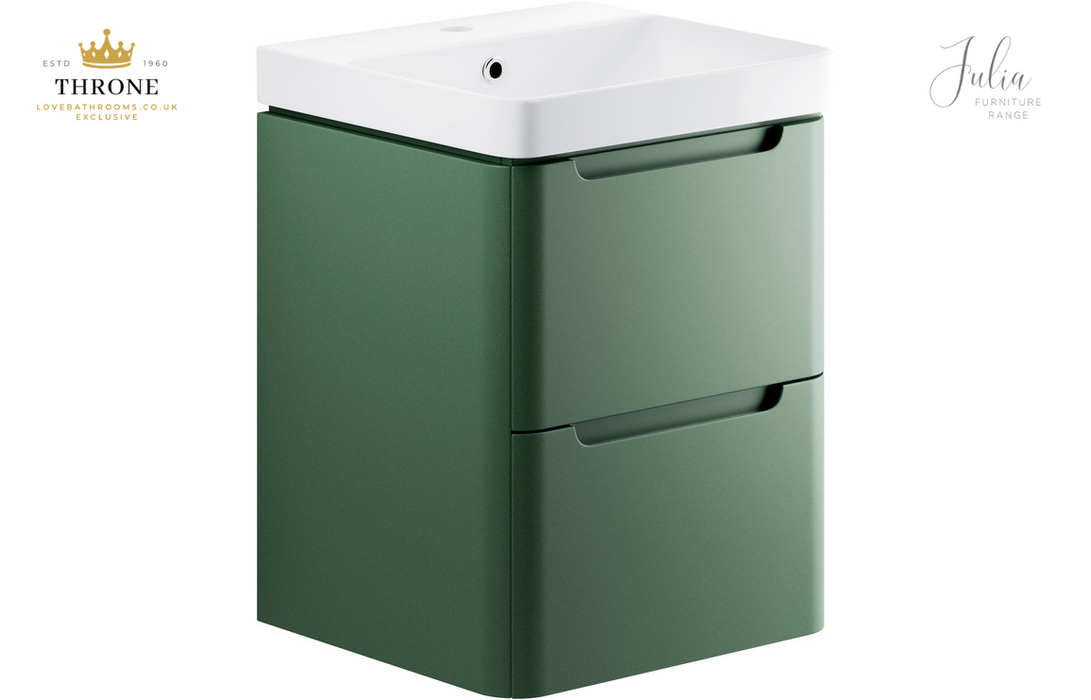 Throne - Julia - 500mm 2 Drawer Wall Hung Cloakroom Basin Unit - Matt Sage Green