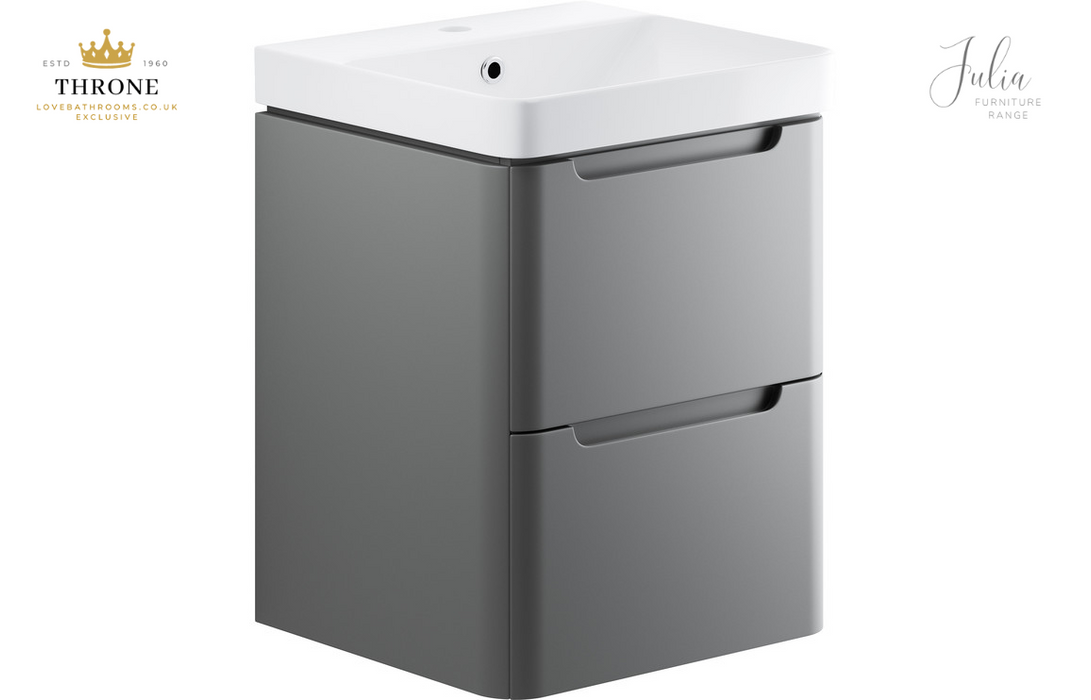 Throne - Julia - 500mm 2 Drawer Wall Hung Cloakroom Basin Unit - Matt Grey