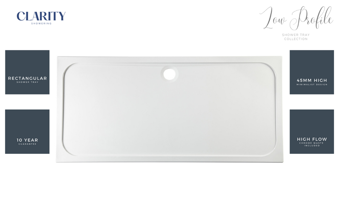 Clarity Showering - Low Profile 1700x900mm Shower Tray & Waste - Rectangular
