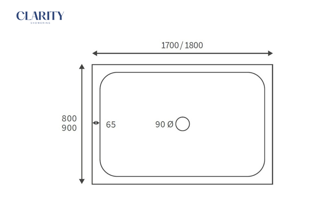 Clarity Showering - Low Profile 1700x900mm Shower Tray & Waste - Rectangular
