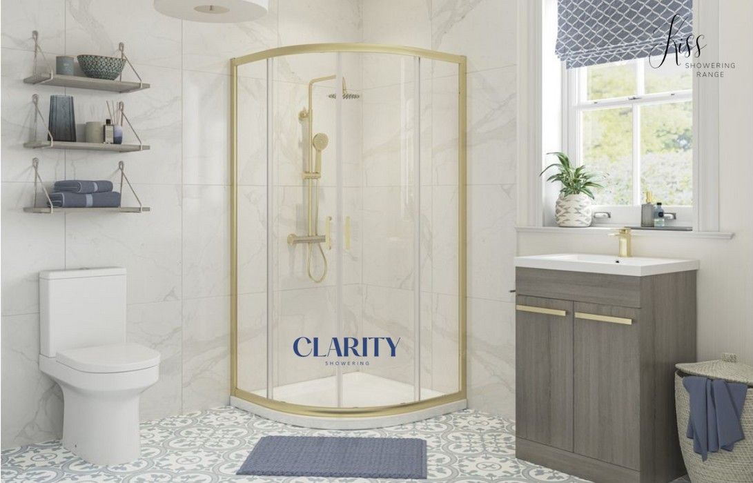 Clarity Showering - Kiss - 800mm 2 Door Quadrant Shower Enclosure - Brushed Brass Frame