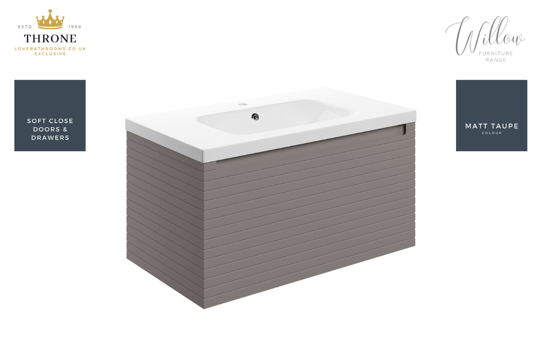 Throne - Willow - 815mm Wall Hung Drawer Vanity Unit & Basin - Matt Taupe