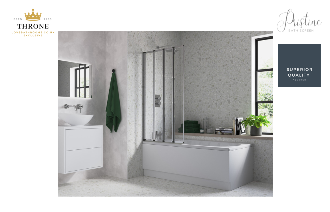 Throne - Pristine - Framed Four Fold Bath Screen — Love Bathrooms