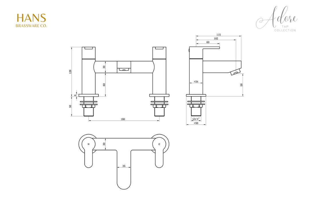 Hans Brassware Co. - Adore - Bath Filler Bathroom Tap - Chrome