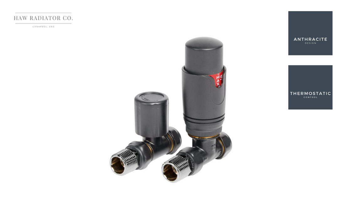 HAW Rad Co. - Round Thermostatic Anthracite Radiator Valves - Straight TRV