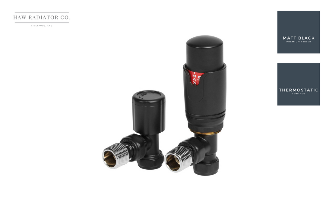 HAW Rad Co. - Round Thermostatic Matt Black Radiator Valves - Angled TRV