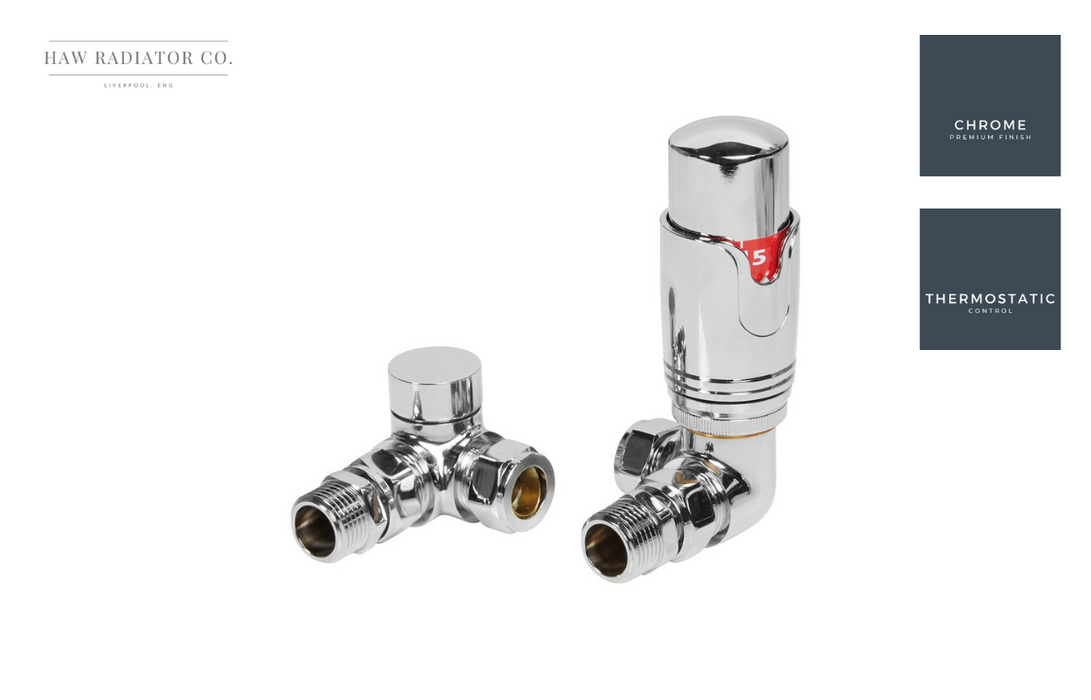 HAW Rad Co. - Round Thermostatic Chrome Radiator Valves - Corner TRV