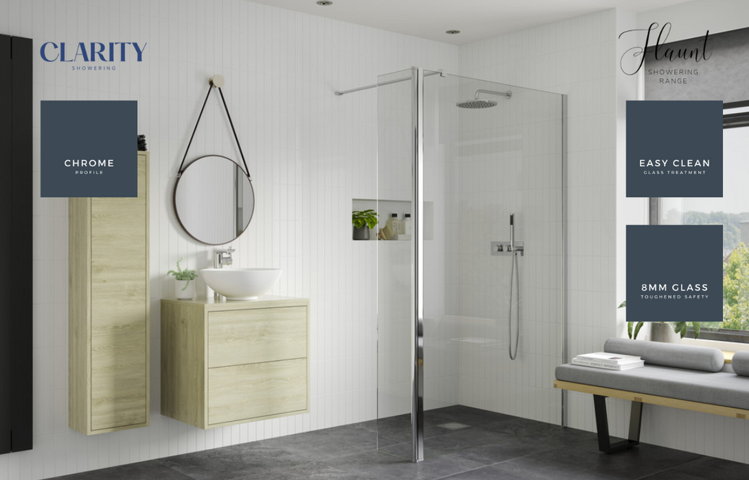 Clarity Showering - Flaunt - 330mm Rotatable Splash Panel for Walk-In Glass Panel - Chrome