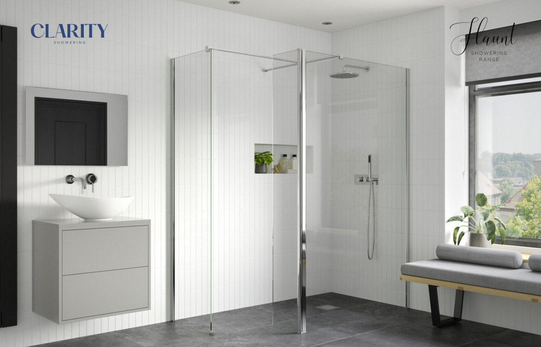 Clarity Showering - Flaunt - 330mm Rotatable Splash Panel for Walk-In Glass Panel - Chrome