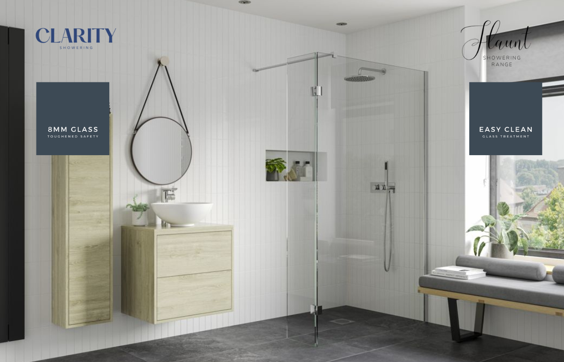 Clarity Showering - Flaunt - 300mm Hinged Splash Panel for Walk-In Gla ...