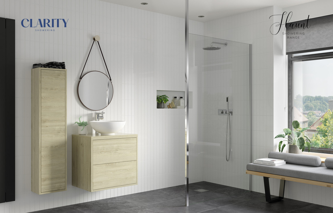 Clarity Showering - Flaunt - 700mm Walk-In Glass Panel & Floor to Ceiling Support Bar - Chrome