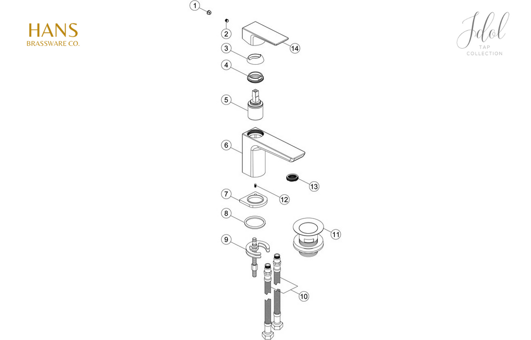 Hans Brassware Co. - Idol - Cloakroom Basin Mixer Bathroom Tap & Click Clack Waste - Brushed Brass