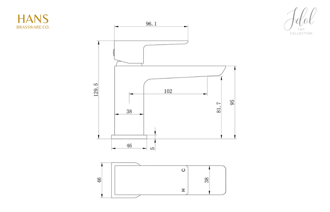 Hans Brassware Co. - Idol - Cloakroom Basin Mixer Bathroom Tap & Click Clack Waste - Brushed Brass