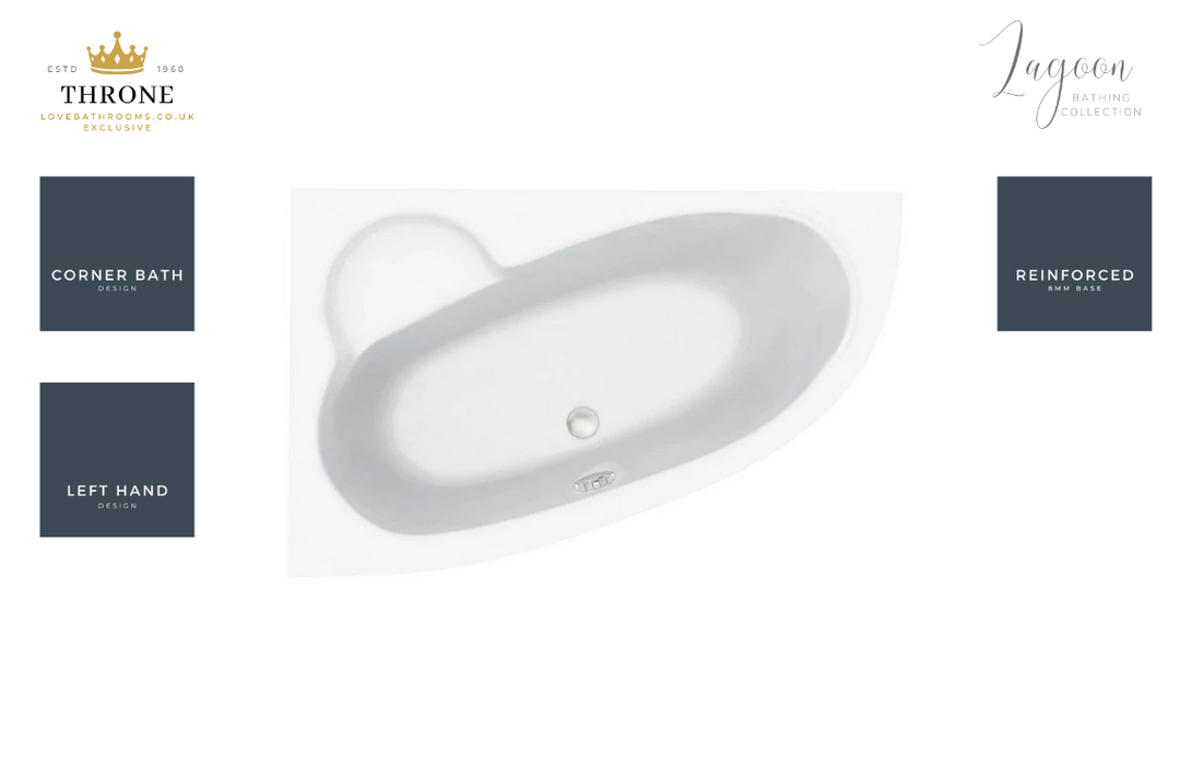 Throne - Lagoon - Offset Corner Bath - Left Hand - 1500x950x600mm