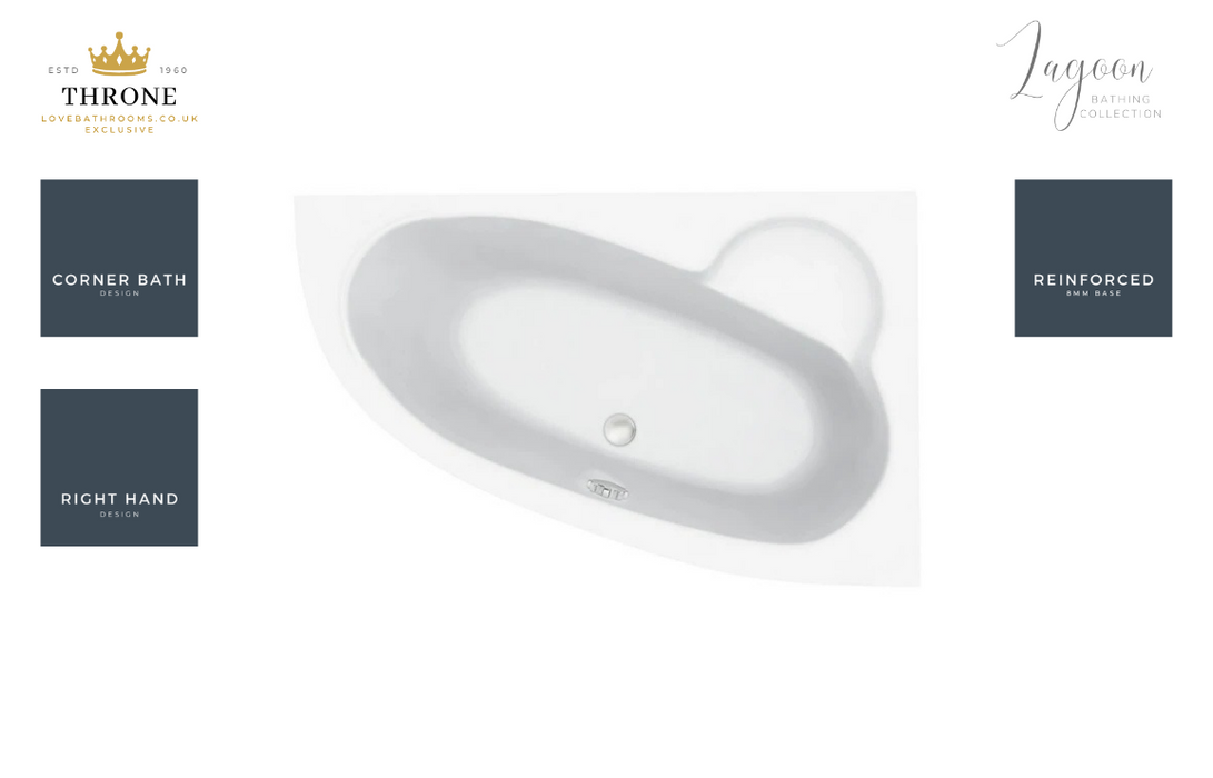 Throne - Lagoon - Offset Corner Bath - Right Hand - 1500x950x600mm