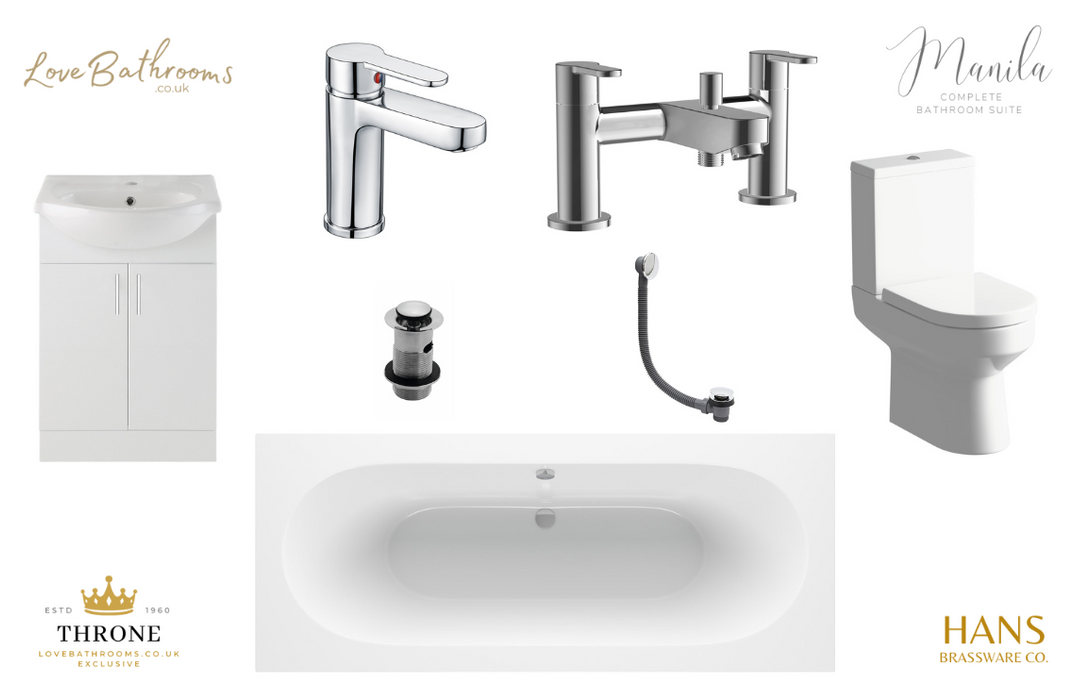 Manila Bathroom Suite with Bath Shower Mixer & Vanity Unit - Chrome
