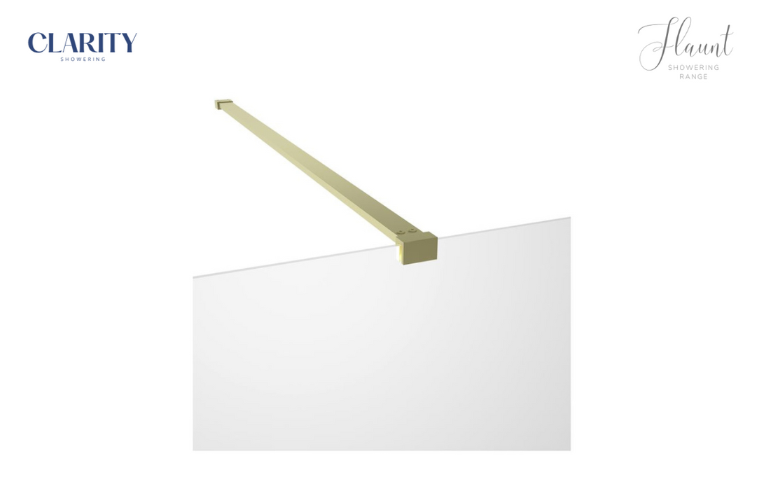 Clarity Showering - Flaunt - 500mm Glass Side Panel & Side Support Bar - Brushed Brass