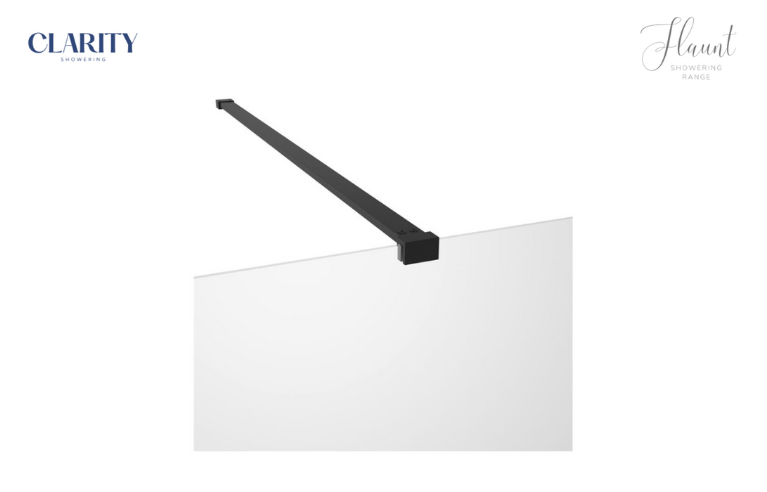 Clarity Showering - Flaunt - 760mm Glass Side Panel & Side Support Bar - Matt Black
