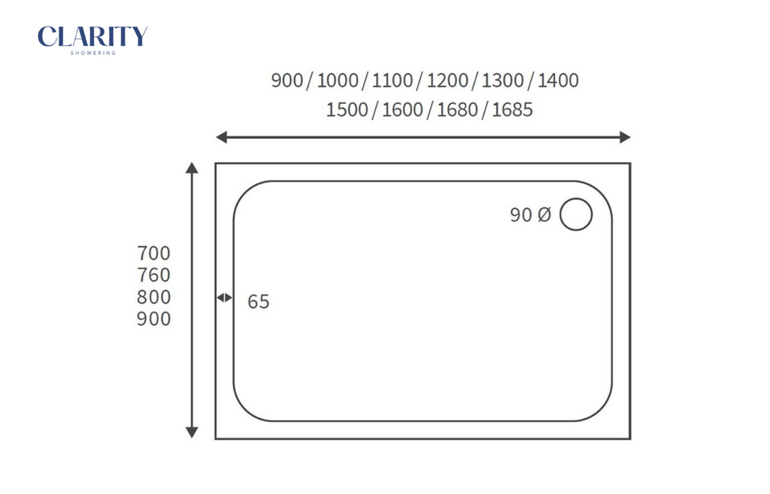 Clarity Showering - Low Profile 1500x900mm Shower Tray & Waste - Rectangular