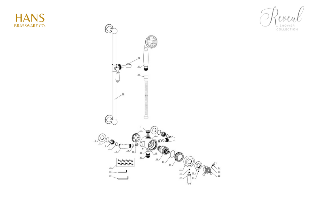 Hans Brassware Co. - Reveal Traditional Style - Shower Pack 1 - Concentric Single Outlet Shower Valve Kit & Riser Kit