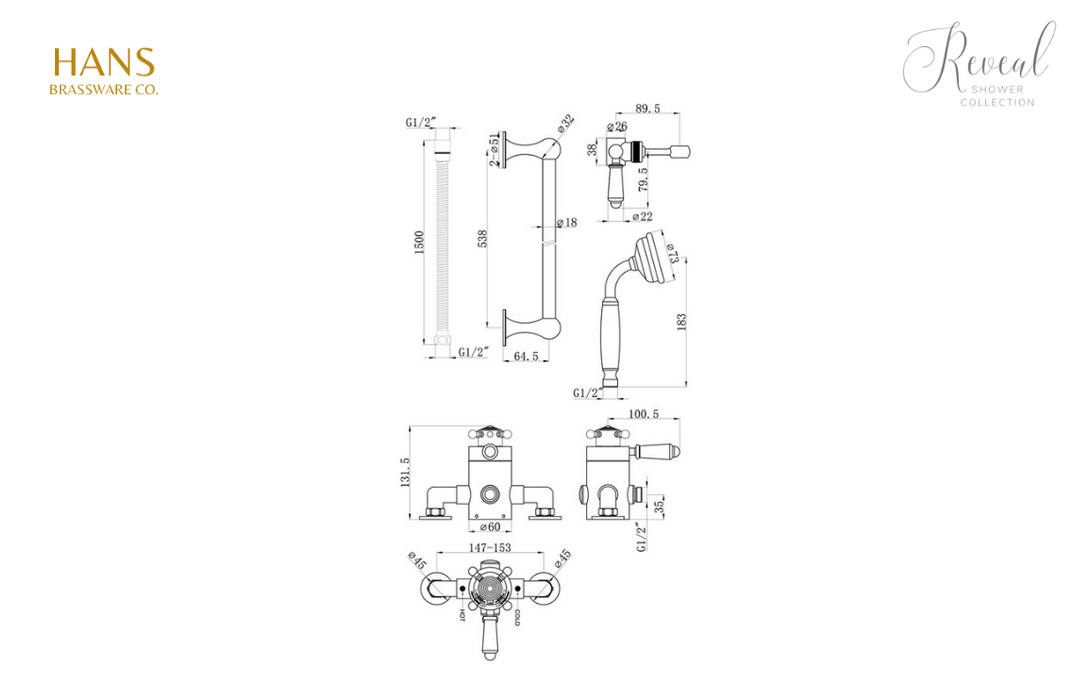 Hans Brassware Co. - Reveal Traditional Style - Shower Pack 1 - Concentric Single Outlet Shower Valve Kit & Riser Kit