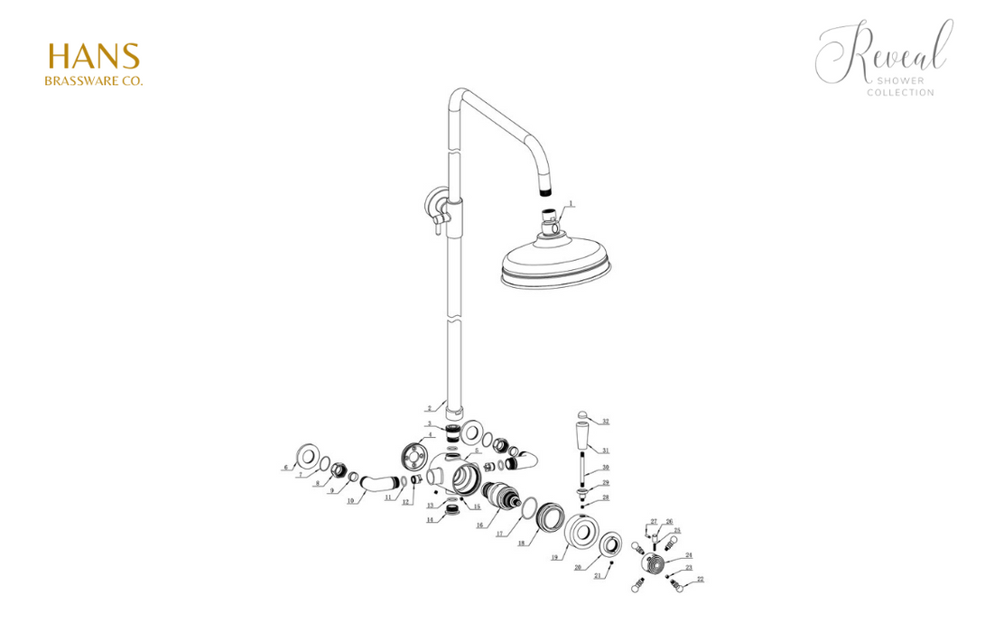 Hans Brassware Co. - Reveal Traditional Style - Shower Pack 2 - Concentric Single Outlet Shower Valve Kit - & Overhead Shower Kit