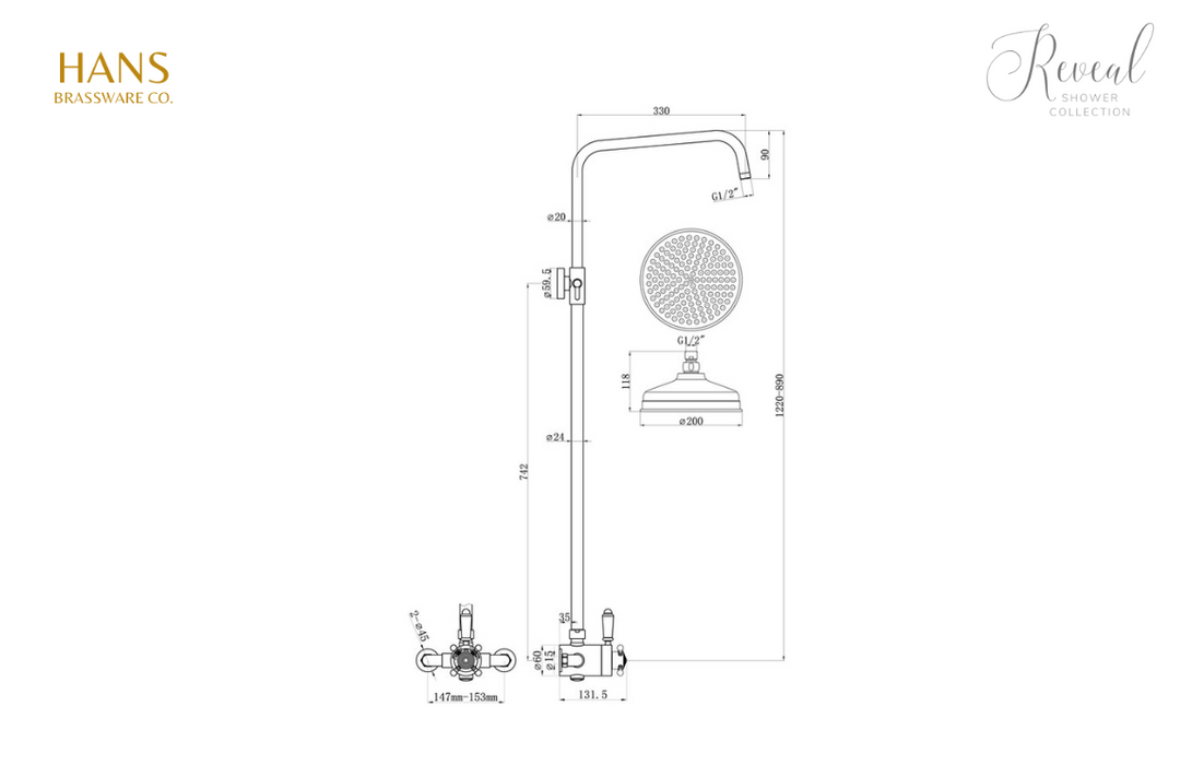 Hans Brassware Co. - Reveal Traditional Style - Shower Pack 2 - Concentric Single Outlet Shower Valve Kit - & Overhead Shower Kit