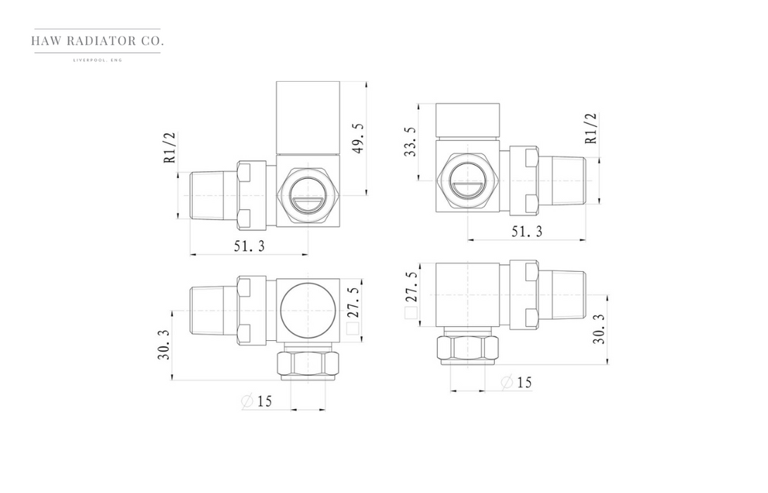 HAW Rad Co. - Square Chrome Radiator Valves - Corner