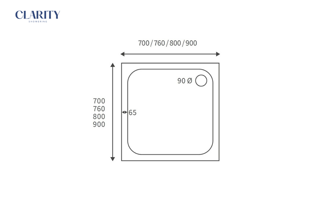 Clarity Showering - Low Profile - 900x900mm Shower Tray & Waste - Square