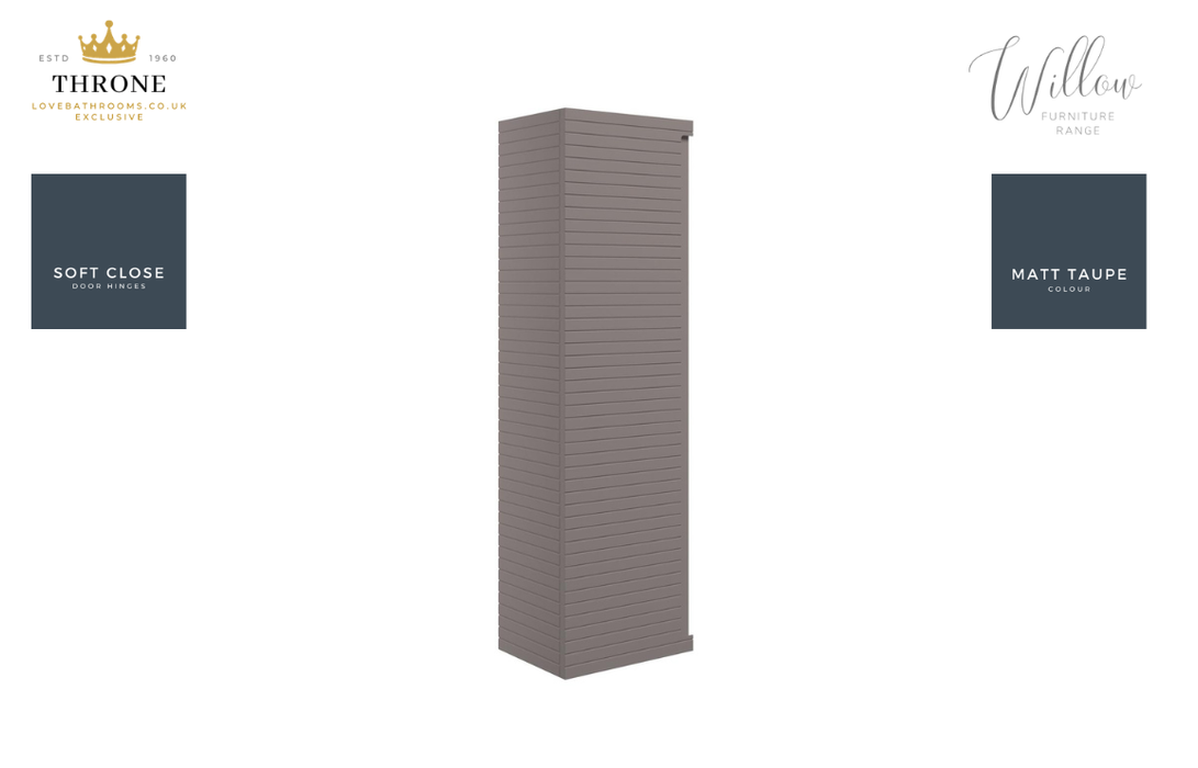 Throne - Willow - 350mm Wall Hung 1 Door Tall Bathroom Unit - Matt Taupe