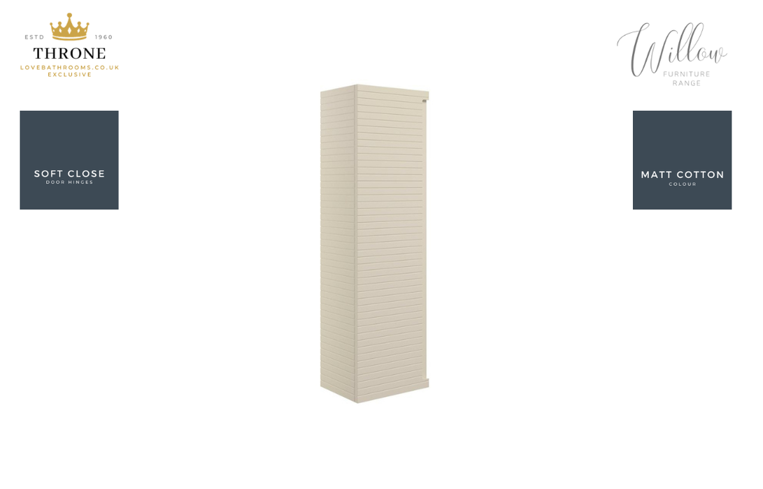 Throne - Willow - 350mm Wall Hung 1 Door Tall Bathroom Unit - Matt Cotton