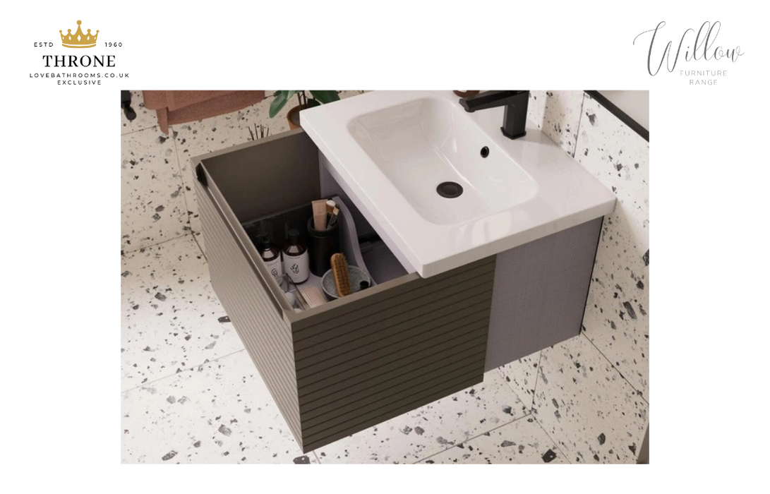 Throne - Willow - 815mm Wall Hung Drawer Vanity Unit & Basin - Matt Willow Green