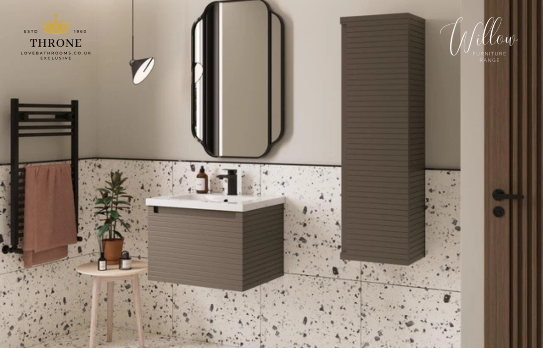 Throne - Willow - 350mm Wall Hung 1 Door Tall Bathroom Unit - Matt Cotton