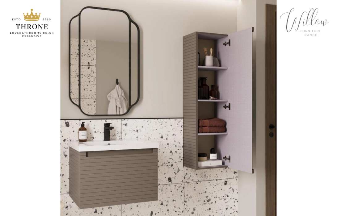 Throne - Willow - 350mm Wall Hung 1 Door Tall Bathroom Unit - Matt Cotton