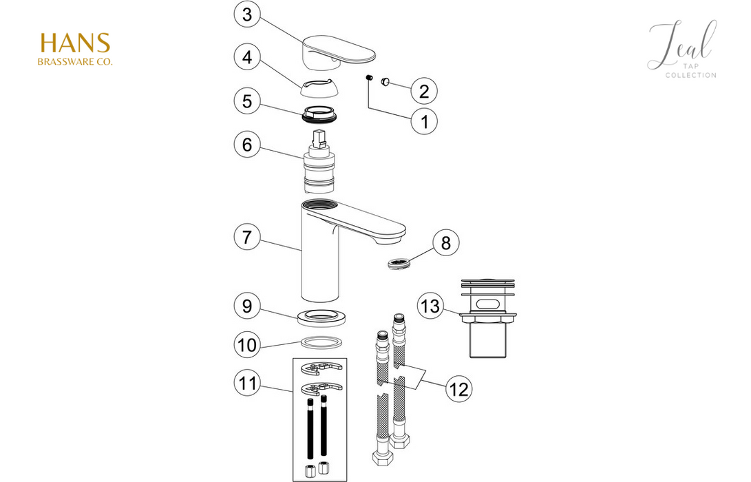 Hans Brassware Co. - Zeal - Mono Basin Mixer Bathroom Tap & Click Clack Waste - Chrome