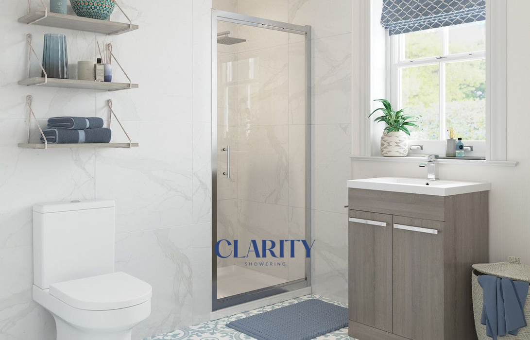 Clarity Showering - Kiss - 760mm Pivot Shower Door - Chrome Frame