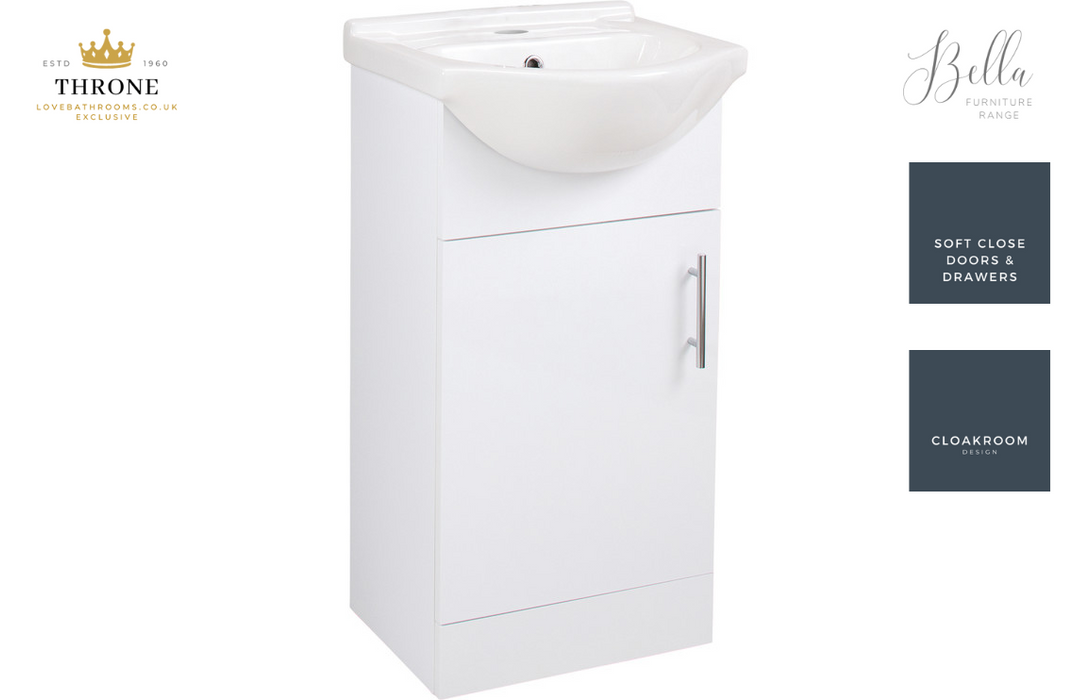 Throne - Bella - 450mm Vanity Unit & Basin - White Gloss