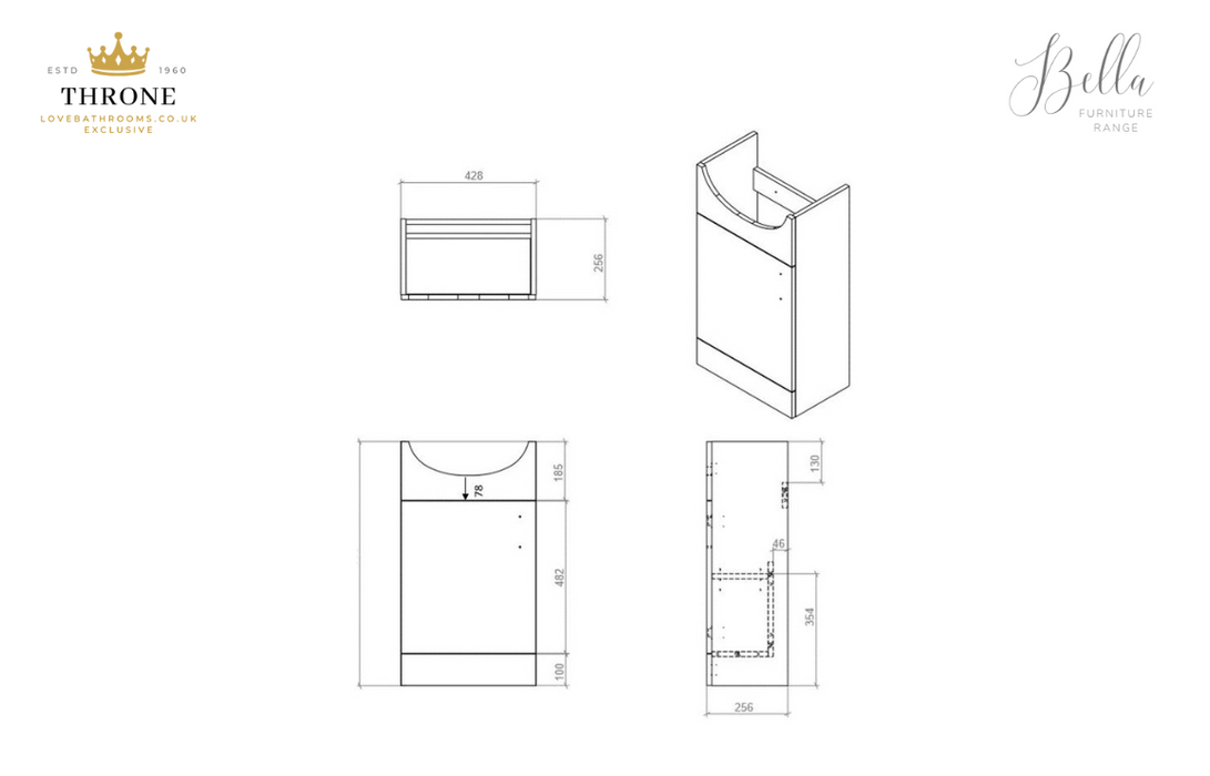 Throne - Bella - 450mm Vanity Unit & Basin - White Gloss