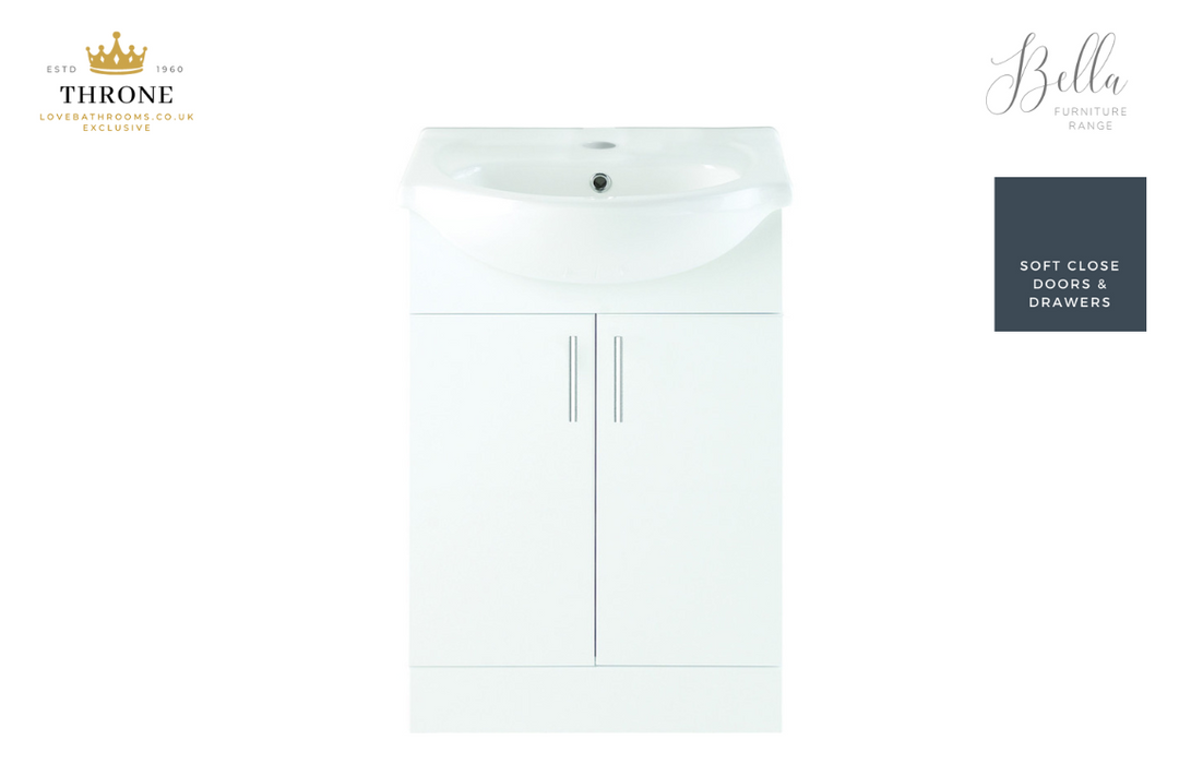 Throne - Bella - 650mm Vanity Unit & Basin - White Gloss