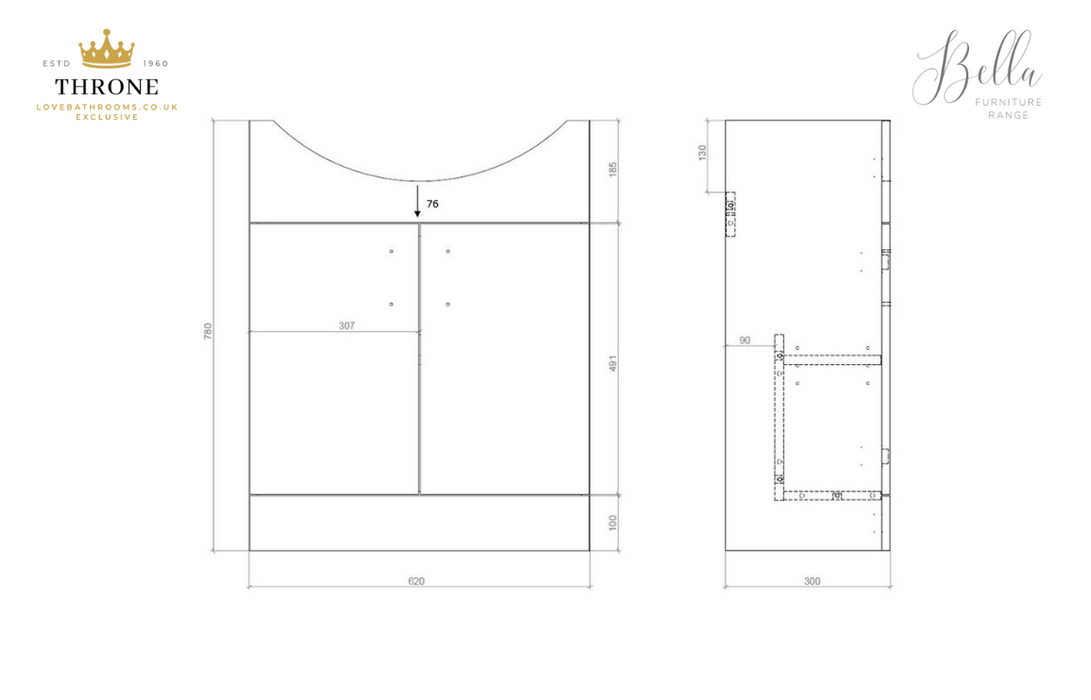 Throne - Bella - 650mm Vanity Unit & WC Unit Pack - White Gloss