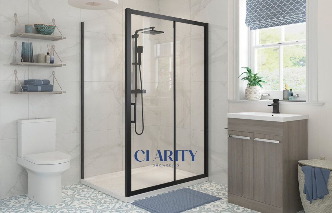 Clarity Showering - Kiss - 800mm Side Panel - Black Frame — Love Bathrooms