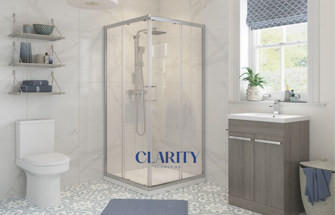 Clarity Showering - Kiss - 900mm Corner Entry Shower Enclosure - Chrome Frame