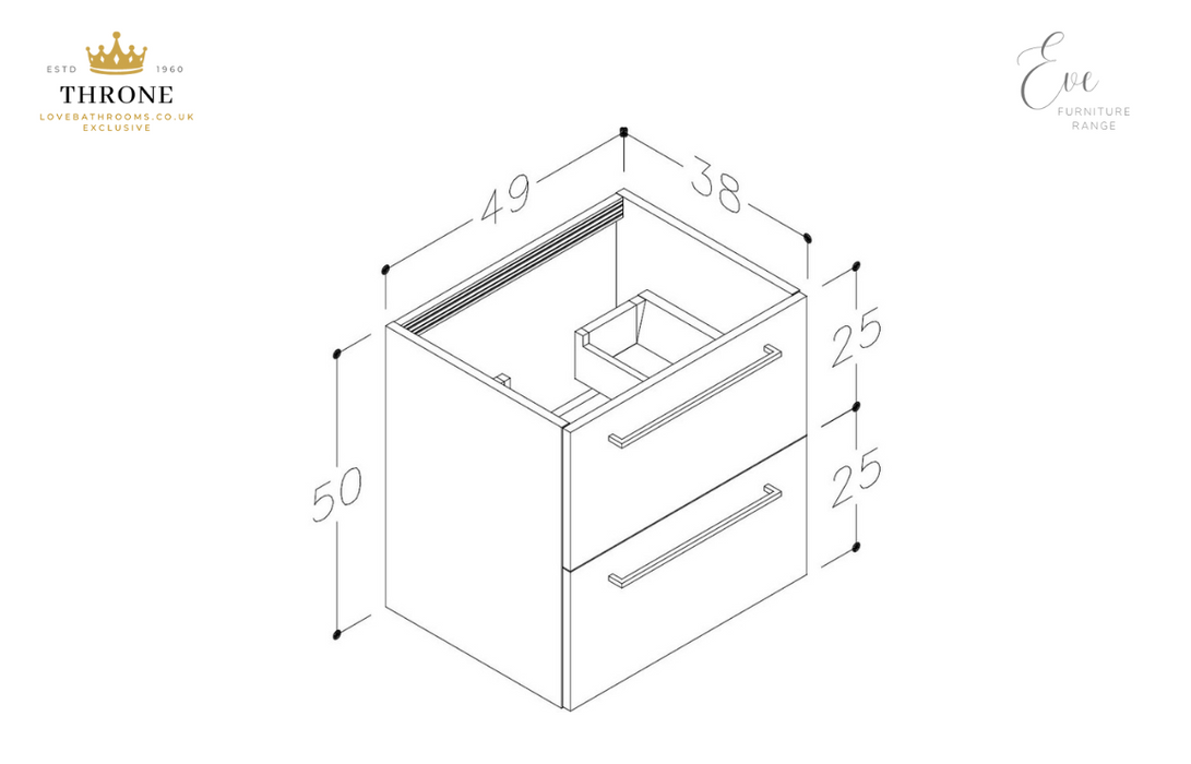 Throne - Eve - 510mm Wall Hung 2 Drawer Bathroom Vanity Unit - White Gloss