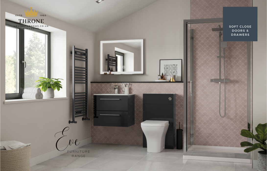Throne - Eve - 610mm Wall Hung 2 Drawer Bathroom Vanity Unit - White Gloss