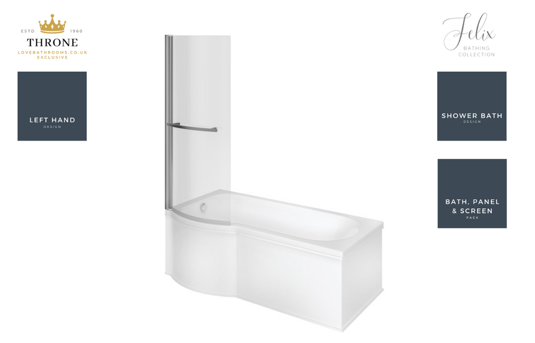 Throne - Felix - P Shape Shower Bath Pack - 1700x850x560mm - Left Handed