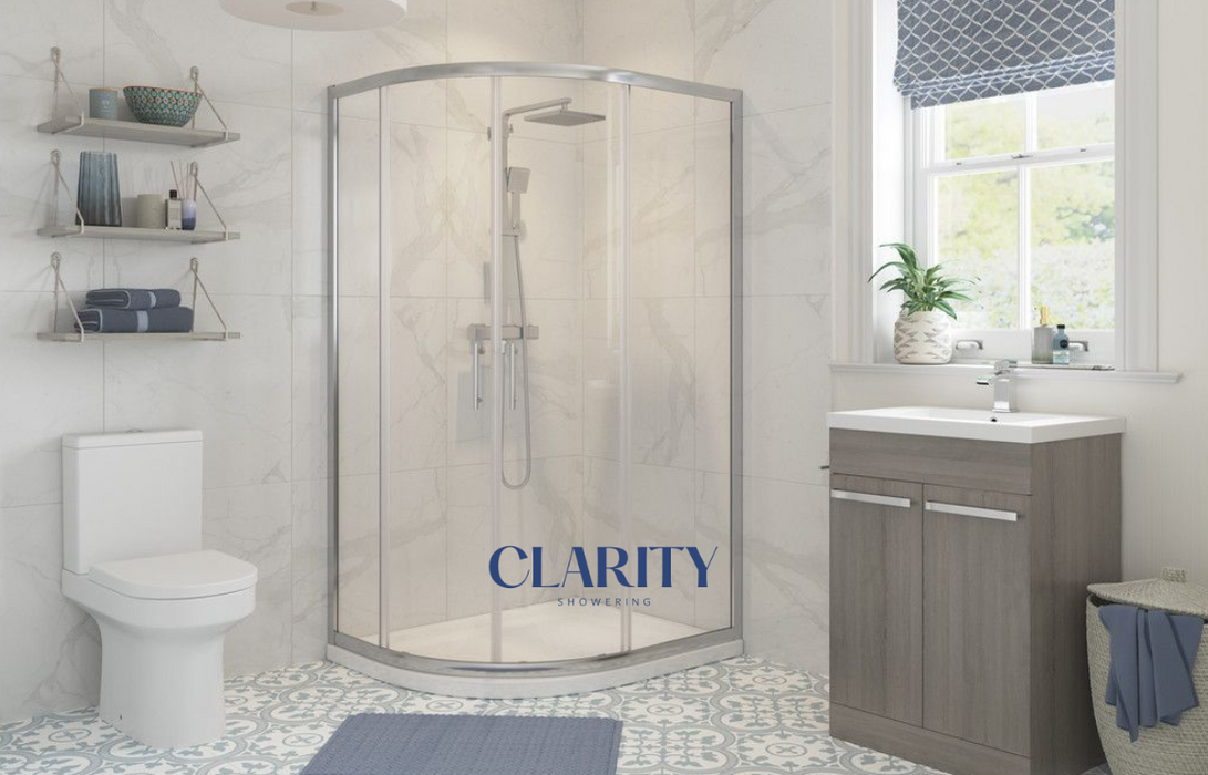 Clarity Showering - Kiss - 1200x800mm 2 Door Offset Quadrant Enclosure - Chrome Frame